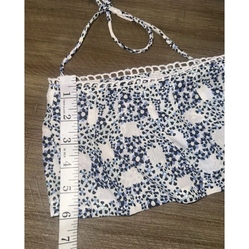 Anthropologie V-Neck Plunge Tunic Mini Blue White Floral Dress Size Medium $148